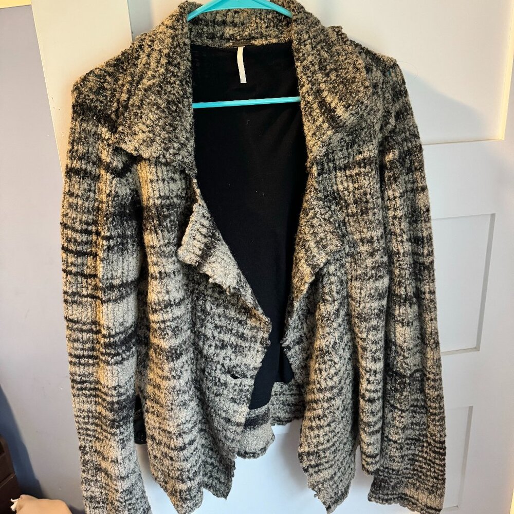 FREE PEOPLE Women Zebra Yarn Double Breasted Wool Blend Cardigan Size Small